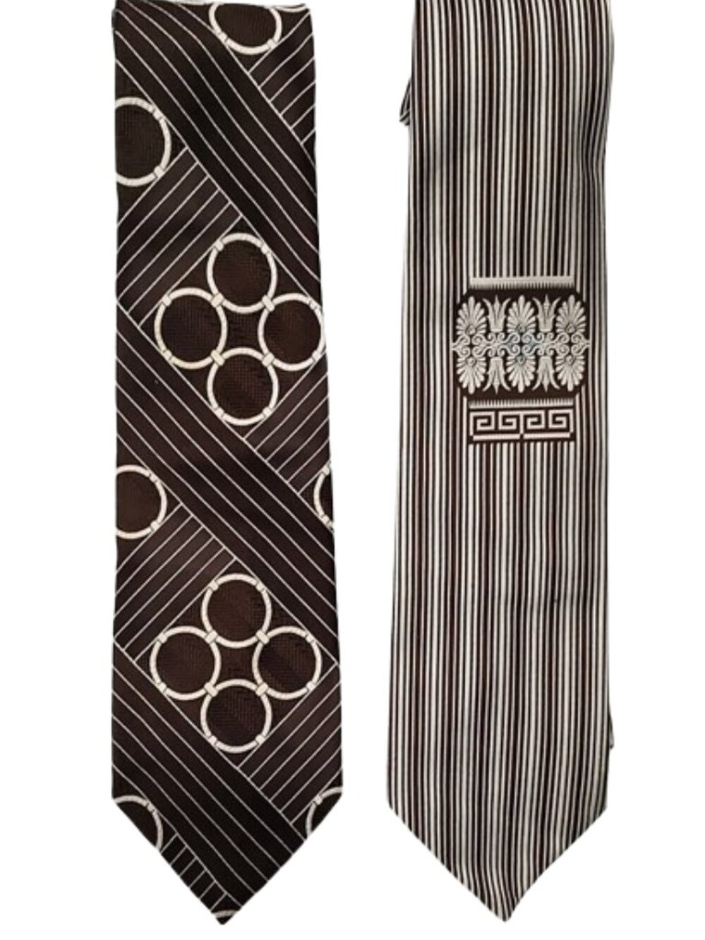 2 1970s Does 40s Vintage Brown Design Wide Poly Neckties Unworn Designer NWOTS